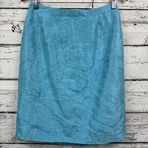 Judith Hart Skirt Collection Embroidered Flower‎ Blue A-Line Zip [Size 12]